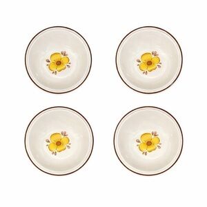 Vintage 1979 Williamsburg Stoneware Bowls Set 4 Yellow Floral Cottage Farmhouse